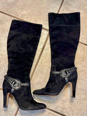 Antonio Melani Black Suede High-Heel Knee Boots SZ 6.5